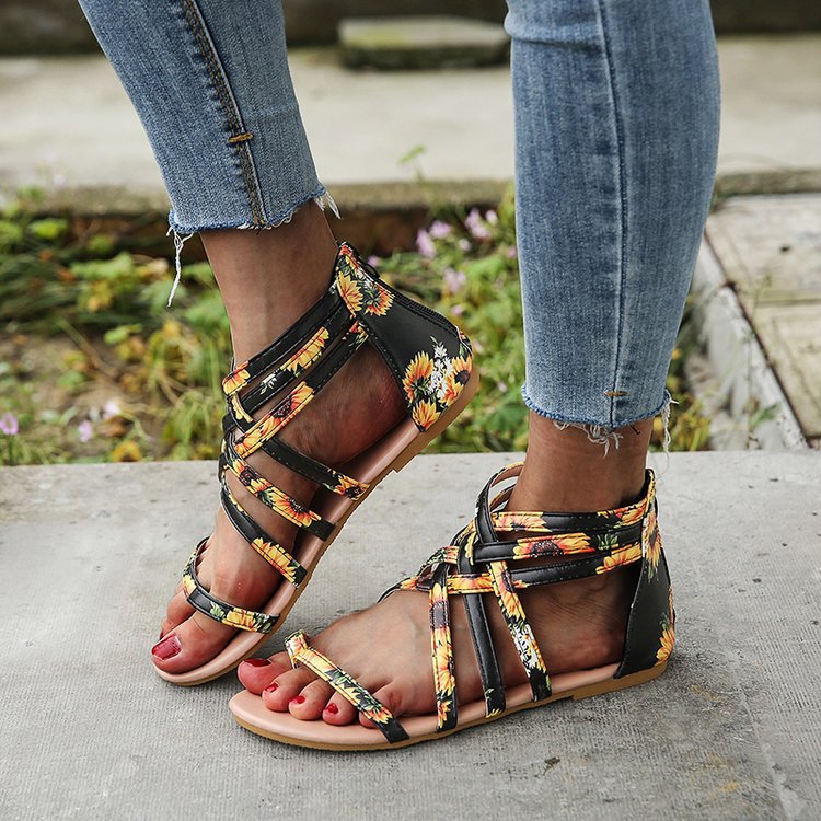 kamames Sandals 2023 Summer New Multi-Color Large-Size Sandals Women's Suede Open-Toe One-Word Buckle Flat Shoes