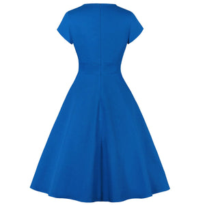kamames Retro Vintage Solid Color Casual 50s Dress Red Blue Swing Cotton Office Lady Rockabilly Vestidos 60s ALine Party Sundress