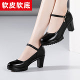 kamames Cowhide Catwalk High Heels Women's Anti-Skid Thick Heel Waterproof Platform Cheongsam Models Soft Leather Work Shoes Women's Singles