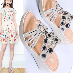 kamames Sandals Women 2023 Ladies Boho Slides Women Slippers Sandals Summer Crystal Shoes Peep Toe Flat Sandals