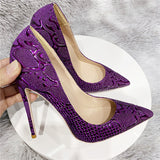 kamames Purple Pumps Women Sexy Ladies 12cm Stiletto Super High Heels Ladies Pointed Toe Slip On Party Shoes YG068