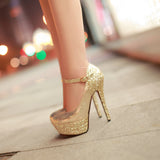 kamames Gold Silver Platform Women Heels Sequined Chunky High Heel Pumps Summer Party Wedding Lady Shoes