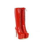 kamames Sgesvier 2021 new arrival knee high boots women round toe autumn lace up platform boots sexy stiletto heels boots prom shoes