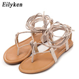 kamames Designer Ankle Strappy Flat Heels Women Sandals 2023 Summer Clip Toe Casual Roman Gladiator Flip Flops Shoes