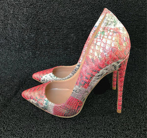 kamames Pointed Toe Women Pumps Lady Wedding Party Shoes PU Leather Snakes Party High Heels YG006 ROVICIYA