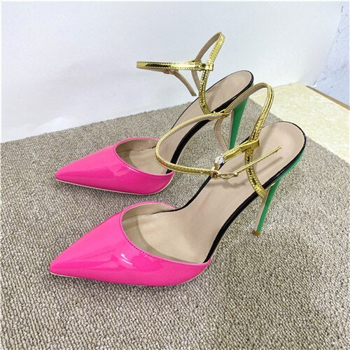 kamames Rose Women Pointed end Slingback Sandals 10cm High Heel Stiletto Ladies Jelly 12cm Party Shoes Pink Black LX019 Roviciya