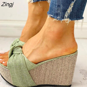 kamames Gift Feet Chain Slip On Leisure Platform Summer Sandals 2023 Wedges High Heels Women Shoes Woman Mules Flip Flops