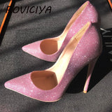 kamames Pumps Women 12cm Thin High Heels Shoes Sexy Glitter Leather Bright Pointed Toe Female Stiletto Bling Bling LF015 ROVICIYA