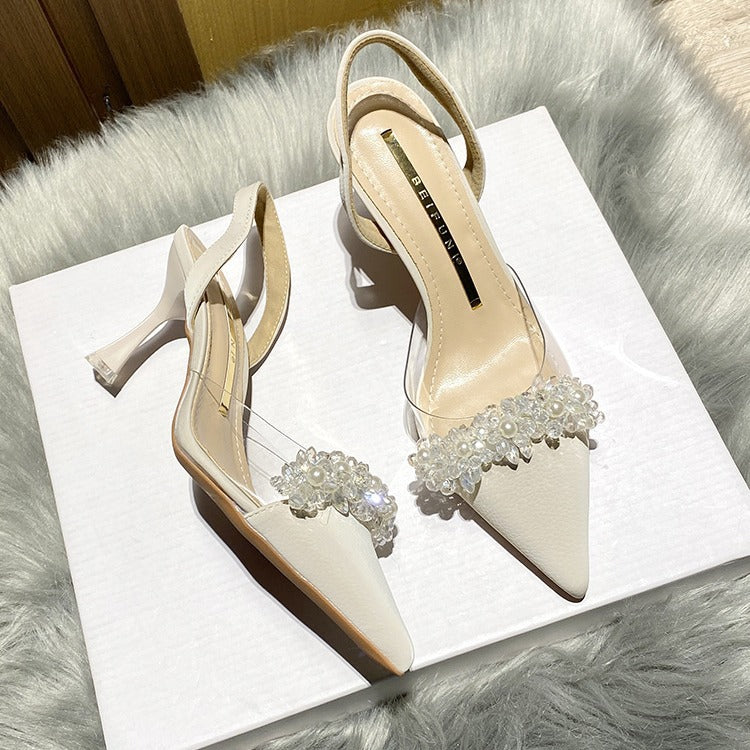 kamames Sandals Women's Spring And Summer 2024 New French Transparent Pointed Small Heels White High-Heeled Shoes