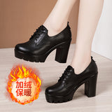 kamames Head Deep Mouth Single Shoes 2023 Autumn And Winter New Waterproof Table Thick Heels Thickened Large Muffin Women's Shoes