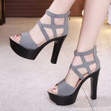kamames Sandals Women's 2023 Summer High Heels Open-Toed Thick Heels Waterproof Platform Large Size 41-43 Catwalk Catwalk Shoes