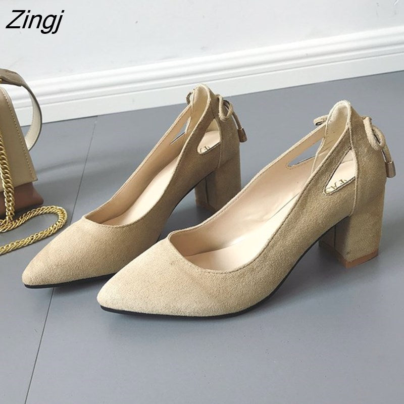 kamames Quality Women Pumps Pure Color Square High Heels 6CM Fashion Black Leather Shallow Wedding Shoes Woman Large Size 44