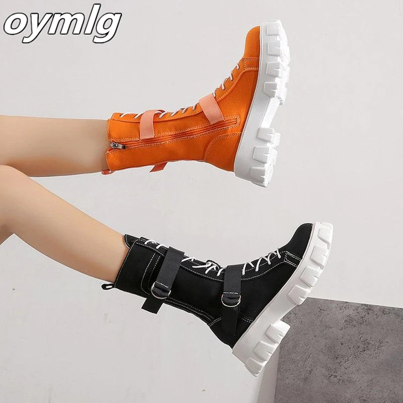 kamames female British style 2021 new autumn and winter plus velvet black tide lace motorcycle short boots women shoes