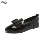 kamames Flats Women Shoes Bowtie Loafers Patent Leather Women's Low Heels Slip On Footwear Female Pointed Toe Thick Heel