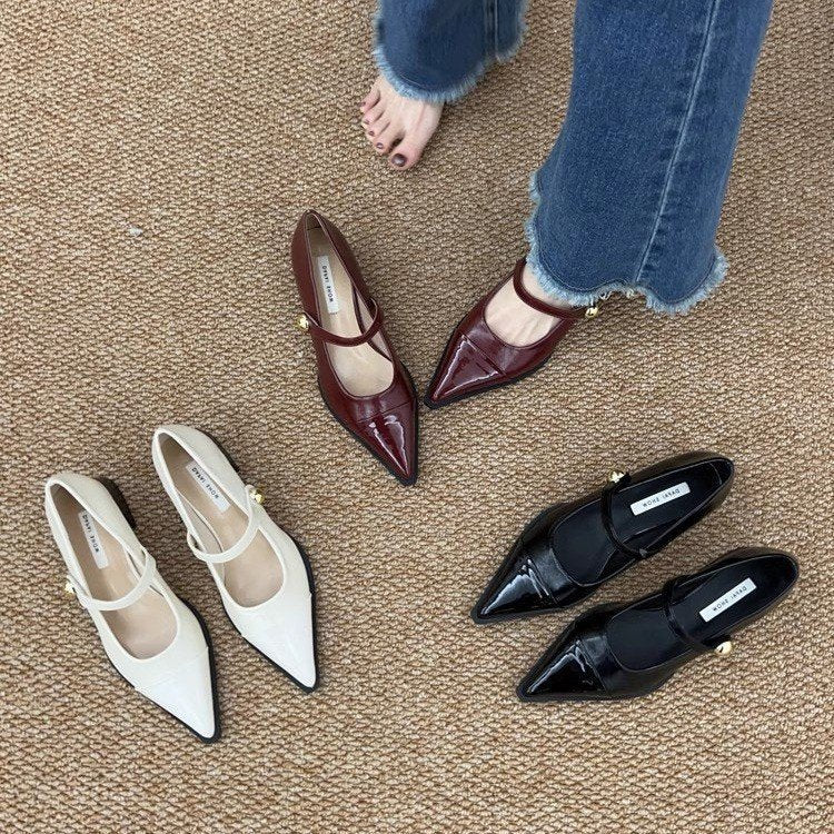 kamames Heels Retro Mary Shoes, High Heels, Women's Shoes, Black Shoes, Autumn And Winter Korean Version Of Sensitive Shoes, Small Leather Shoes.