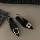 kamames Flat-Bottomed Black Baotou Sandals Fairy Shoes 2023 New Spring And Summer Pointed Diamond Single Shoes