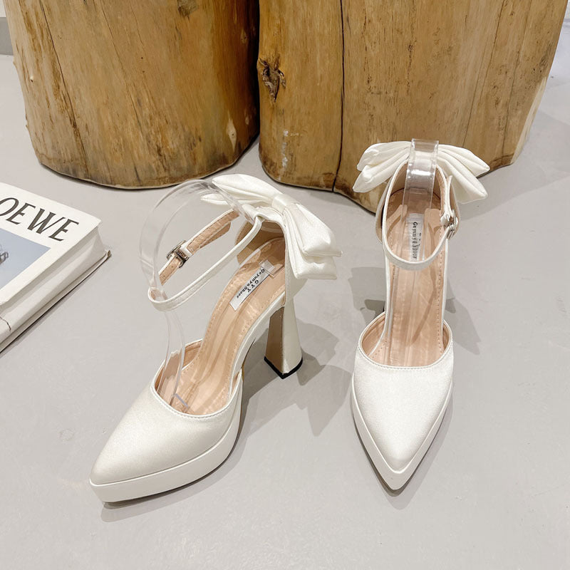 kamames High Heels, New Waterproof Table Shoes, Women's Thick Heels, Bow And Hollow Baotou Sandals.