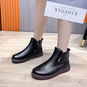kamames Handmade Genuine Leather Women Ankle Boots Casual Snow Boots Winter Ladies Flat Shoes Zip Rubber Botines Mujer