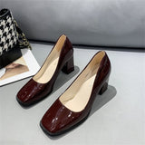 kamames heels women's 2022 spring new fashion square head thick heel shallow mouth work OL single shoes large size women's shoes