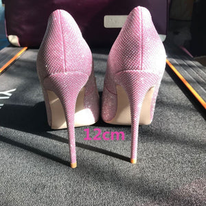 kamames Pumps Women 12cm Thin High Heels Shoes Sexy Glitter Leather Bright Pointed Toe Female Stiletto Bling Bling LF015 ROVICIYA