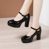 kamames Round-Headed Cheongsam Model Training Walking Shoes Female Crocodile Skin Thick-Soled Waterproof Platform Large-Size Work Shoes