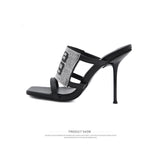 kamames Sandals Women 2022 Luxury Brand Letter Fashion Summer Sexy Crystal Rhinestone High Heels Stiletto Wedding Shoes Woman Slippers