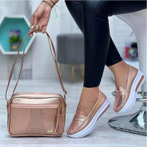 kamames fashion round toe low top wedge platform sneakers comfort Non slip women loafers plus size 43 flat casual shoes of women
