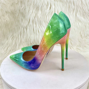 kamames Green Women Pointy Toe Glossy Stiletto Pumps Sexy Ladies 12cm High Heel Party Dress Shoes Big Size 10 11 QP150 ROVICIYA