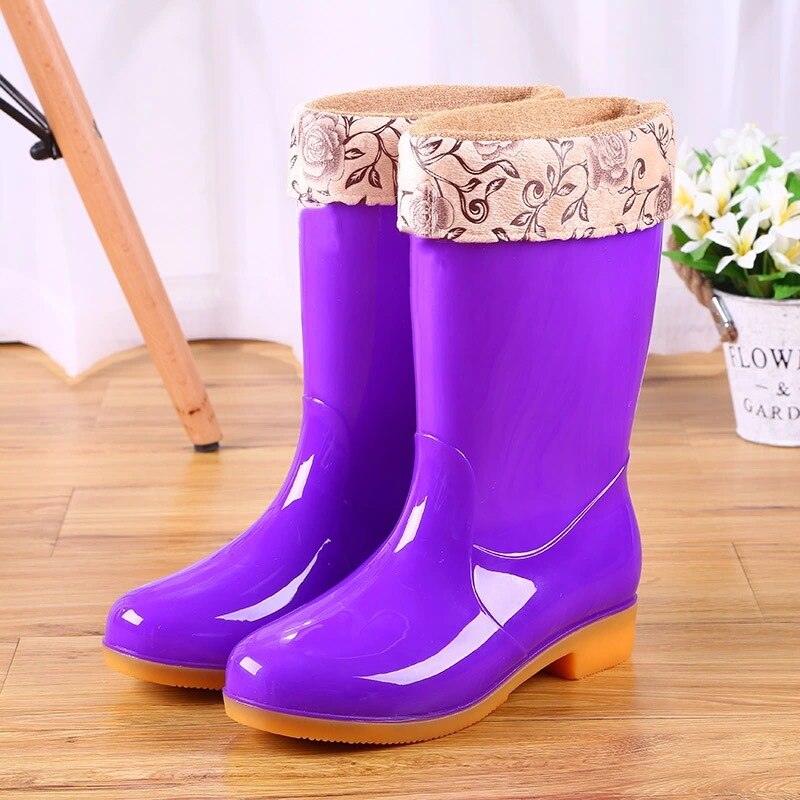 kamames Rain Boots Women Non-slip Rain Boots Waterproof Shoes Overshoes Water Boots Fashion Plus Velvet Warm Women Work Shoes