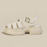 kamames Roman Sandals Women's Summer Thick Soles And High Heels Hollowed-Out Black Leather Shoes Mary Jane Love Shoes Single Shoes