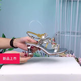 kamames Sandals Women's Summer 2024 New Fashionable Crystal High Heels Set With Diamonds Comfortable Rough Heels For Women's Shoes