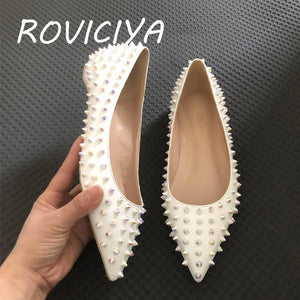 kamames Flat Rivets Shoes Women Classics Pointed Toe Fashion Women Party Wedding Plus Size MD037 ROVICIYA