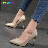 kamames heels female 2021 autumn new sexy sequined rhinestone gold silver wedding shoes stiletto pointed shoes