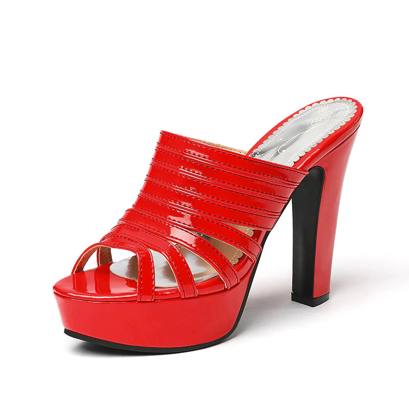 kamames Sgesvier 2022 Summer Women Patent Leather Sandals Sexy Platform Super High Heel Slippers Lady Shoes Gold Red White Black Size 50