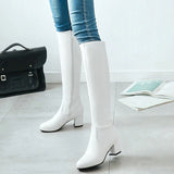 kamames Fashion Zipper Knee High Boots Women Soft Pu Leather Thick High Heels Long Boots Autumn Winter Woman Shoes Size 34-43