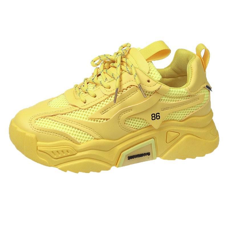kamames Fashion White Chunky Sneakers Women Shoes Korean Yellow Sneakers Breathable Height Increased Non-slip Casuals Shoes 2022