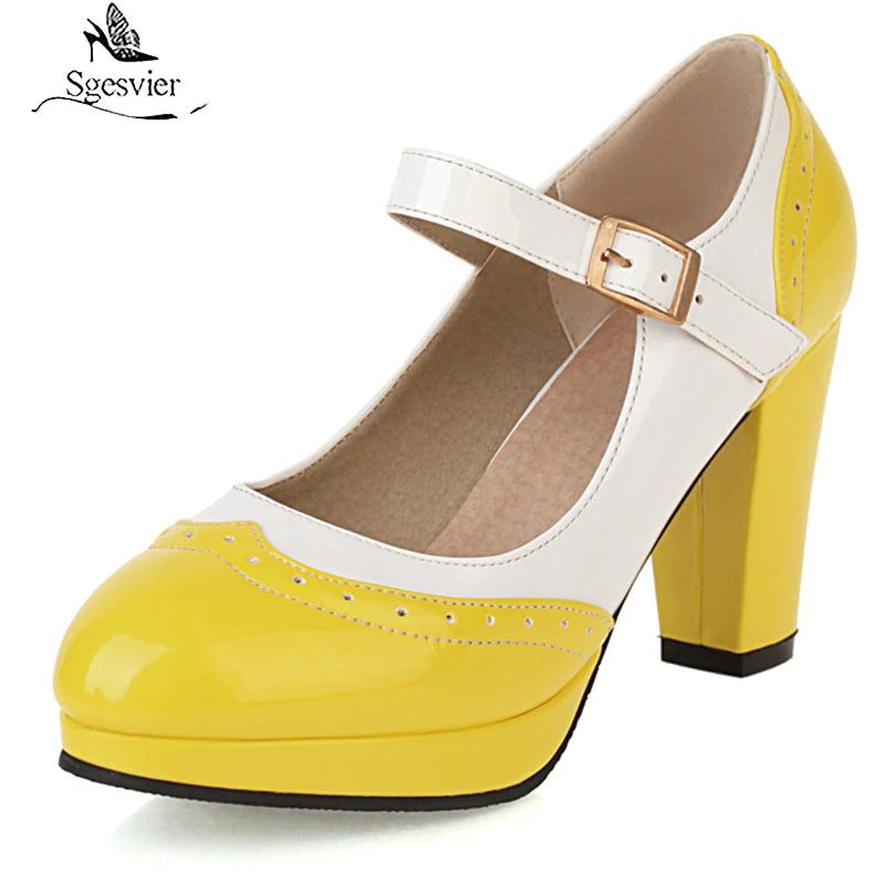 kamames Sgesvier Hot sale 2021 fashion women pumps shoes square high heels round toe spring summer Mary Jane platform shoes big size 48