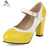 kamames Sgesvier Hot sale 2021 fashion women pumps shoes square high heels round toe spring summer Mary Jane platform shoes big size 48