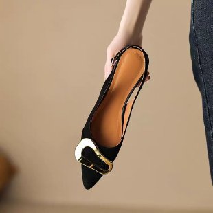 kamames French Buckle Baotou Sandals Fairy Shoes New Spring And Summer Evening Socialite Flat Heel Trip Belt Single Shoes