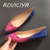 kamames Flat Women Shoes Classics Pointed Toe Shoes Fashion Women Party Wedding Gradation Color Rose Pink Blue MD036 ROVICIYA