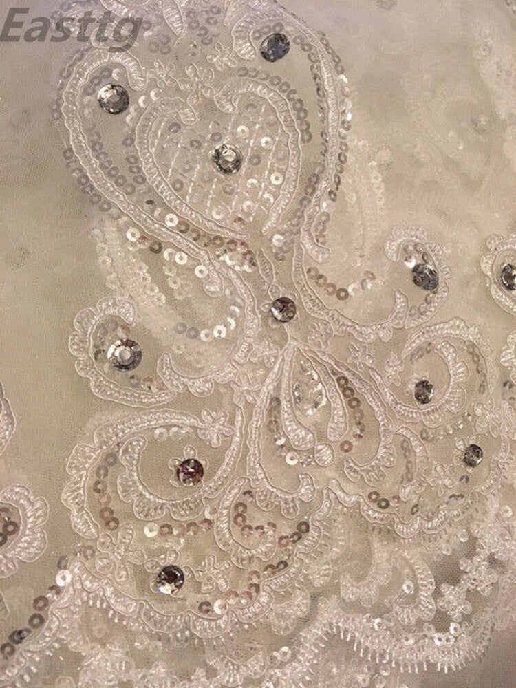 kamames Real picture White Ivory 3.5m cathedral Long Wedding Veil Sparkling Crystal Bridal Veil Lace Wedding Accessories Metal Comb