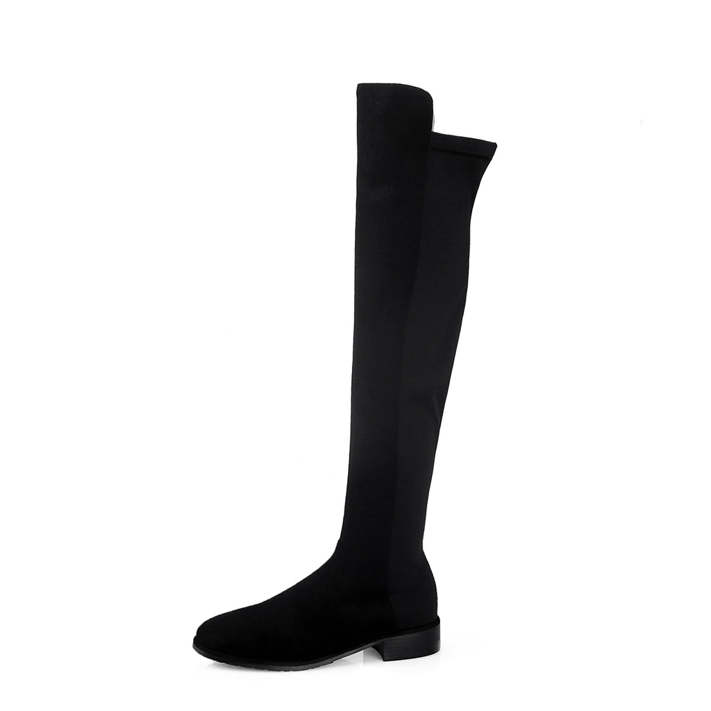 kamames Heel Knee High Boots Women Soft Flock Leather Over The Knee Boots Slip On Autumn Winter Fashion High Boots Shoes