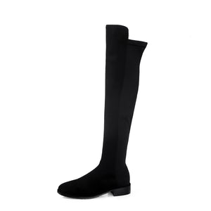 kamames Heel Knee High Boots Women Soft Flock Leather Over The Knee Boots Slip On Autumn Winter Fashion High Boots Shoes
