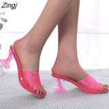 kamames Fashion Newest Women's Green Shoes Silky Broadband Transparent High Heel Comfortable Sandals Ladies High Heel Slippers
