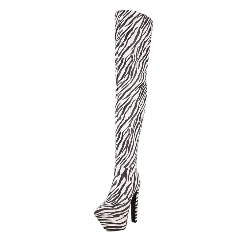 kamames Sexy Stiletto Women Over The Knee Boots Platform Super High Heel Thigh Boots PU Leather Pointed Toe Zipper Fall Winter Shoe