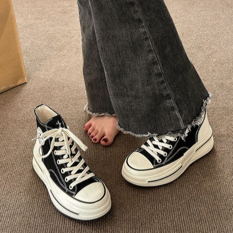 kamames kamames Spring And Autumn New Good Match Casual Women's Canvas Shoes Students Platform Platform Single Shoes Increased High Top Women's Shoes