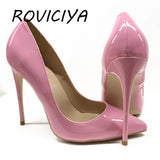 kamames fashion shallow 12cm high heels pumps patent leather PU sexy ladies dress party wedding club women shoes QP060 ROVICIYA