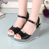 kamames Summer Women's Platform Wedges Waterproof Sandals 10cm Super High Heel Women Shoes Gingham PVC Sandals