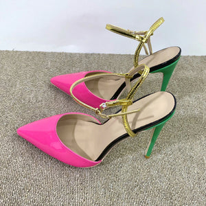 kamames Rose Women Pointed end Slingback Sandals 10cm High Heel Stiletto Ladies Jelly 12cm Party Shoes Pink Black LX019 Roviciya