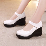 kamames Head High Heel Waterproof Platform Single Shoes Large Size 43 Velcro Thick Soles Middle-Aged And Elderly Mother Shoes Women's Shoes